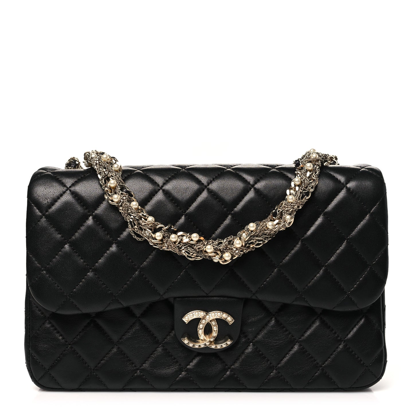 Lambskin Quilted Medium Westminster Pearl Flap Black