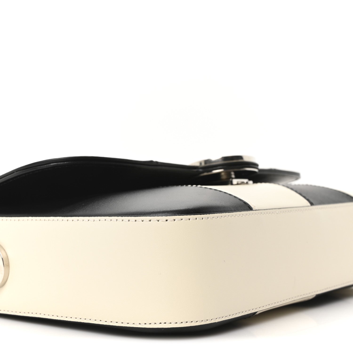 Gucci Senna Calfskin Lines Petite GG Top Handle Shoulder Bag Black Mystic White 9 of 10