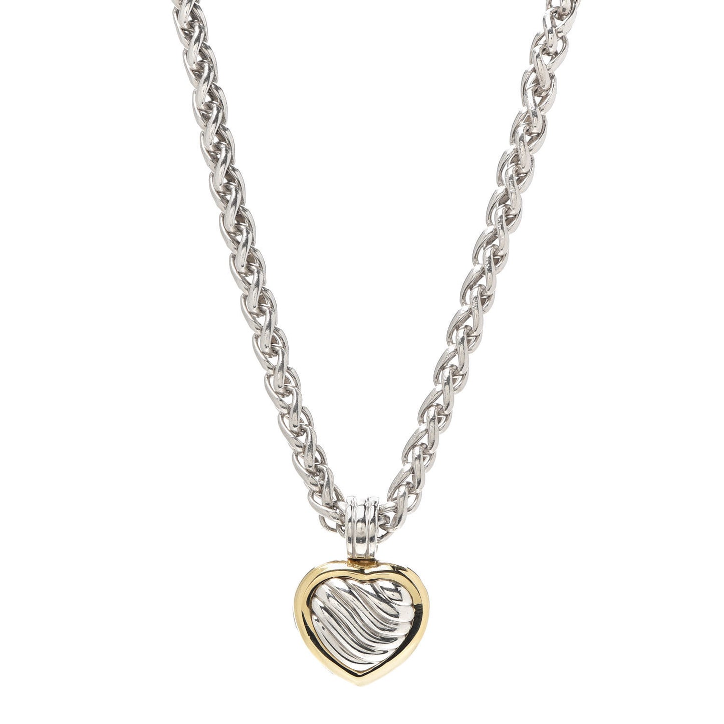 Sterling Silver 18K Yellow Gold Cable Heart Locket Pendant Necklace