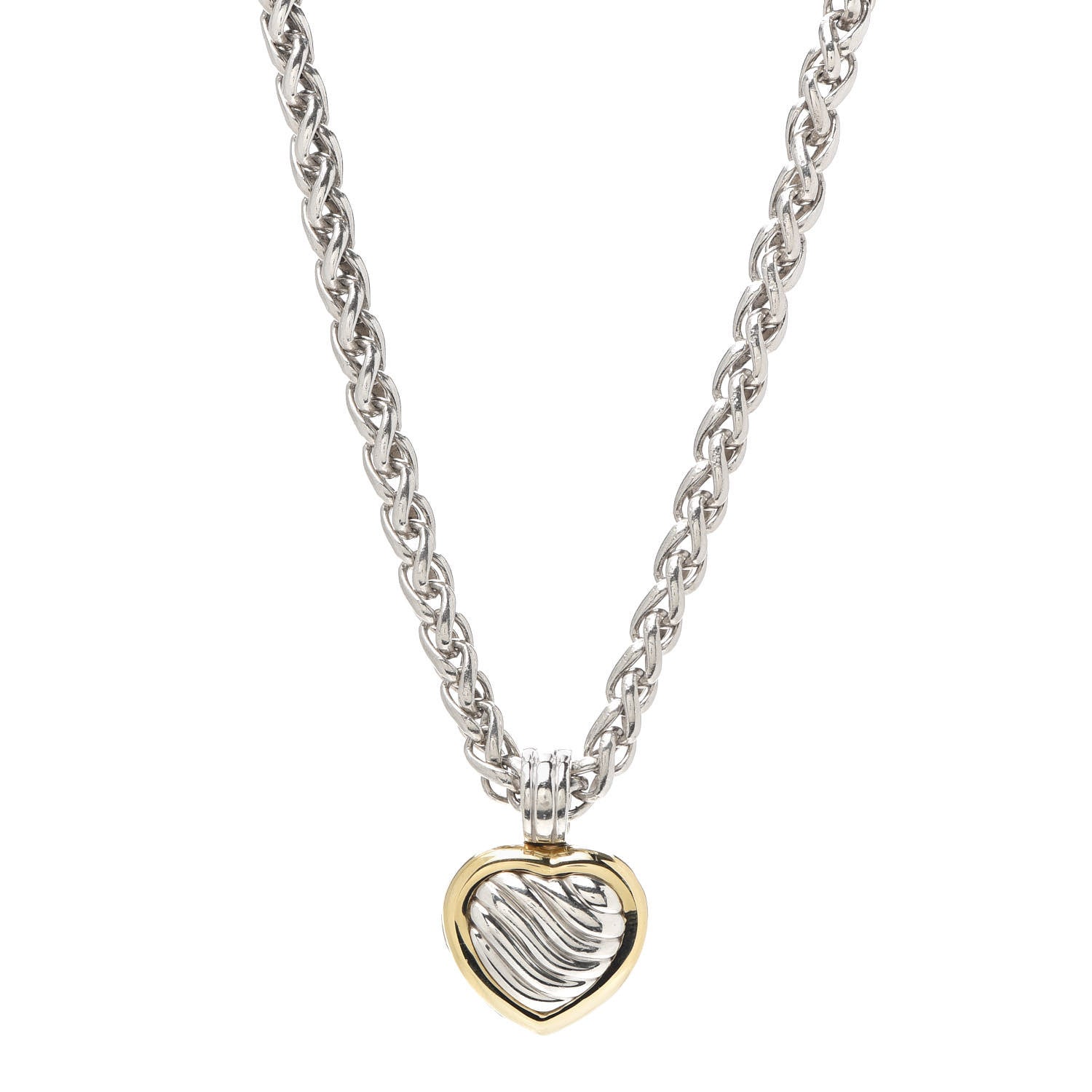 David Yurman Sterling Silver 18K Yellow Gold Cable Heart Locket Pendant Necklace 1 of 6