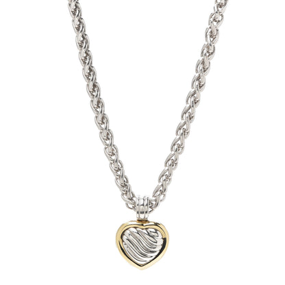 David Yurman Sterling Silver 18K Yellow Gold Cable Heart Locket Pendant Necklace 1 of 6