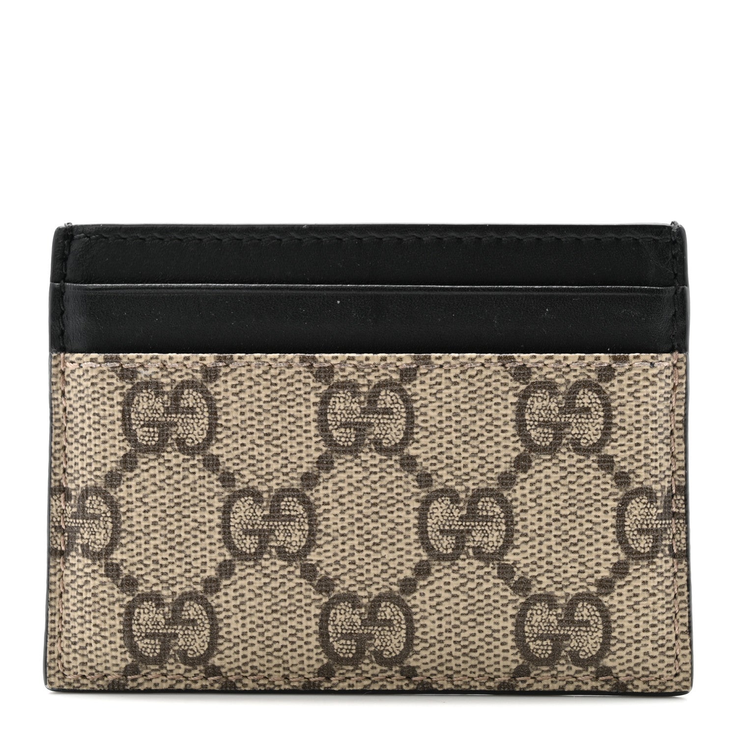 Gucci GG Supreme Monogram Calfskin Card Holder Beige Black 1 of 6