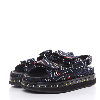 Chanel Tweed Lambskin Light Up LED Flat Sandals 36 Black Navy Red 3 of 11