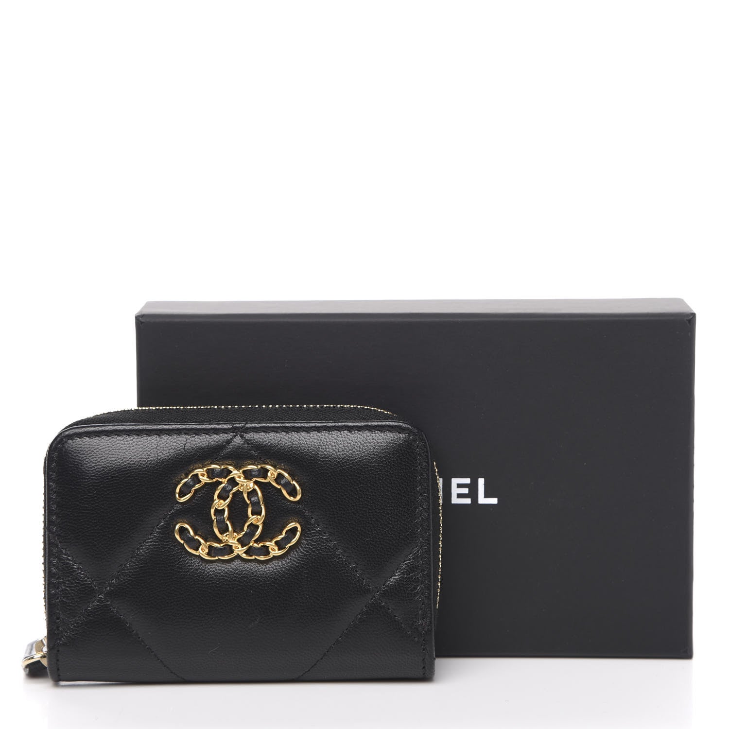 Chanel Lambskin Quilted Chanel 19 Zip Around Coin Purse Wallet Black 8 of 8