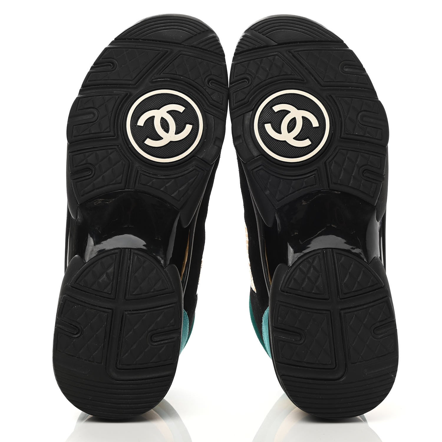 Chanel Fabric Calfskin Suede CC Womens Sneakers 40.5 Black Turquoise Gold 5 of 8