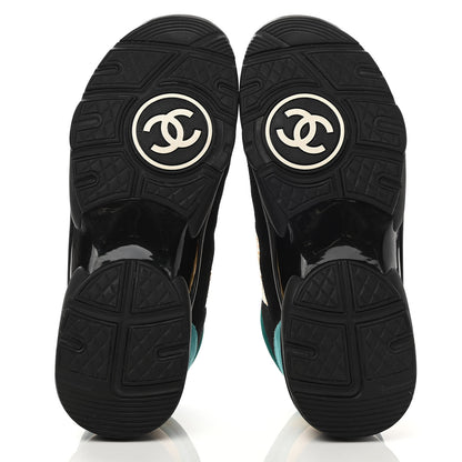Chanel Fabric Calfskin Suede CC Womens Sneakers 40.5 Black Turquoise Gold 5 of 8