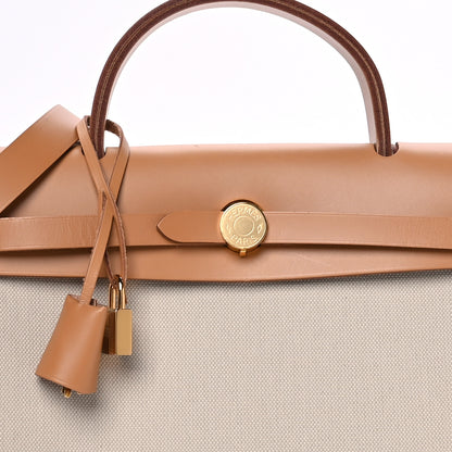 Hermes Military Toile Vache Hunter Herbag Zip Retourne 31 PM Beton Naturel 9 of 11
