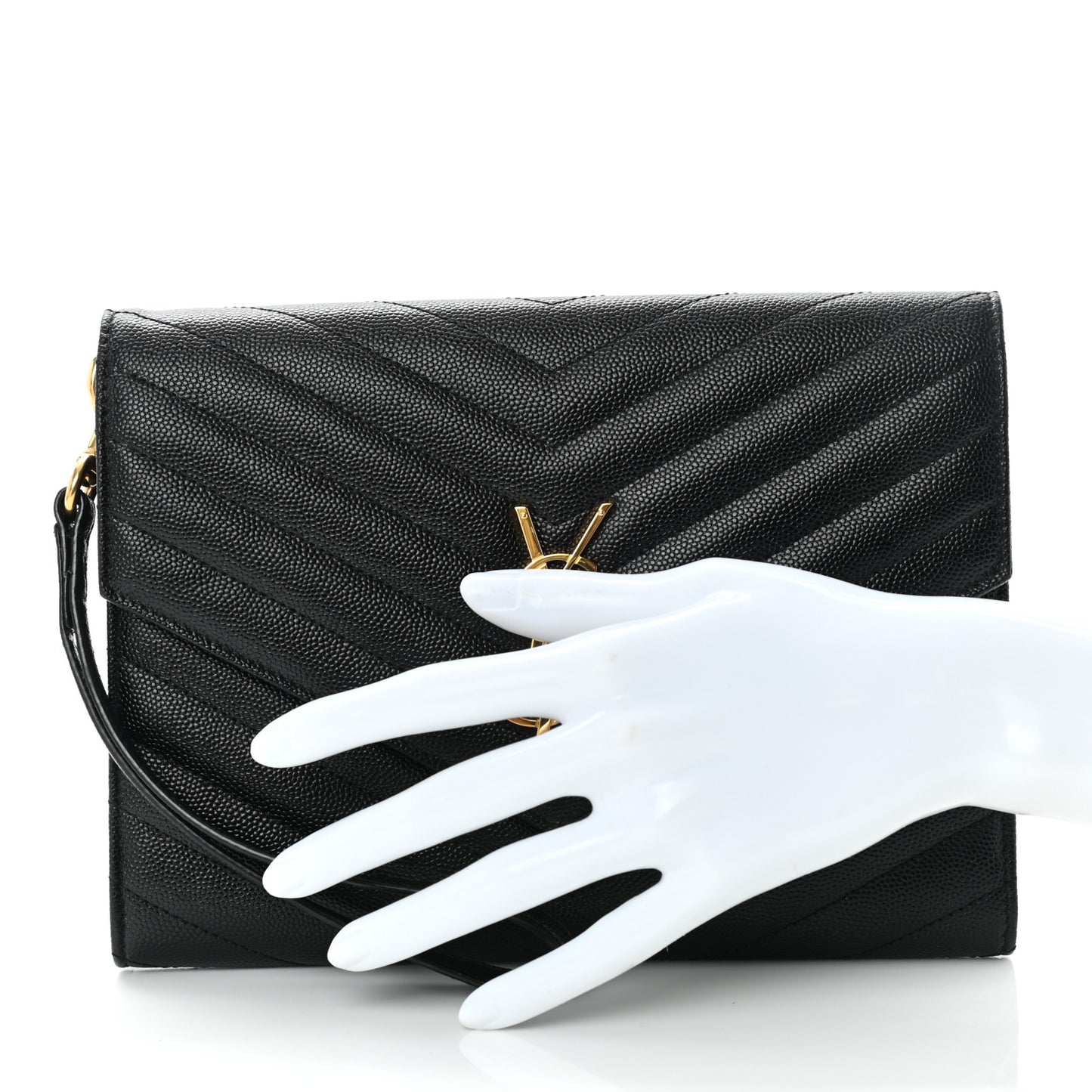 Grain De Poudre Matelasse Chevron Monogram Envelope Clutch Black