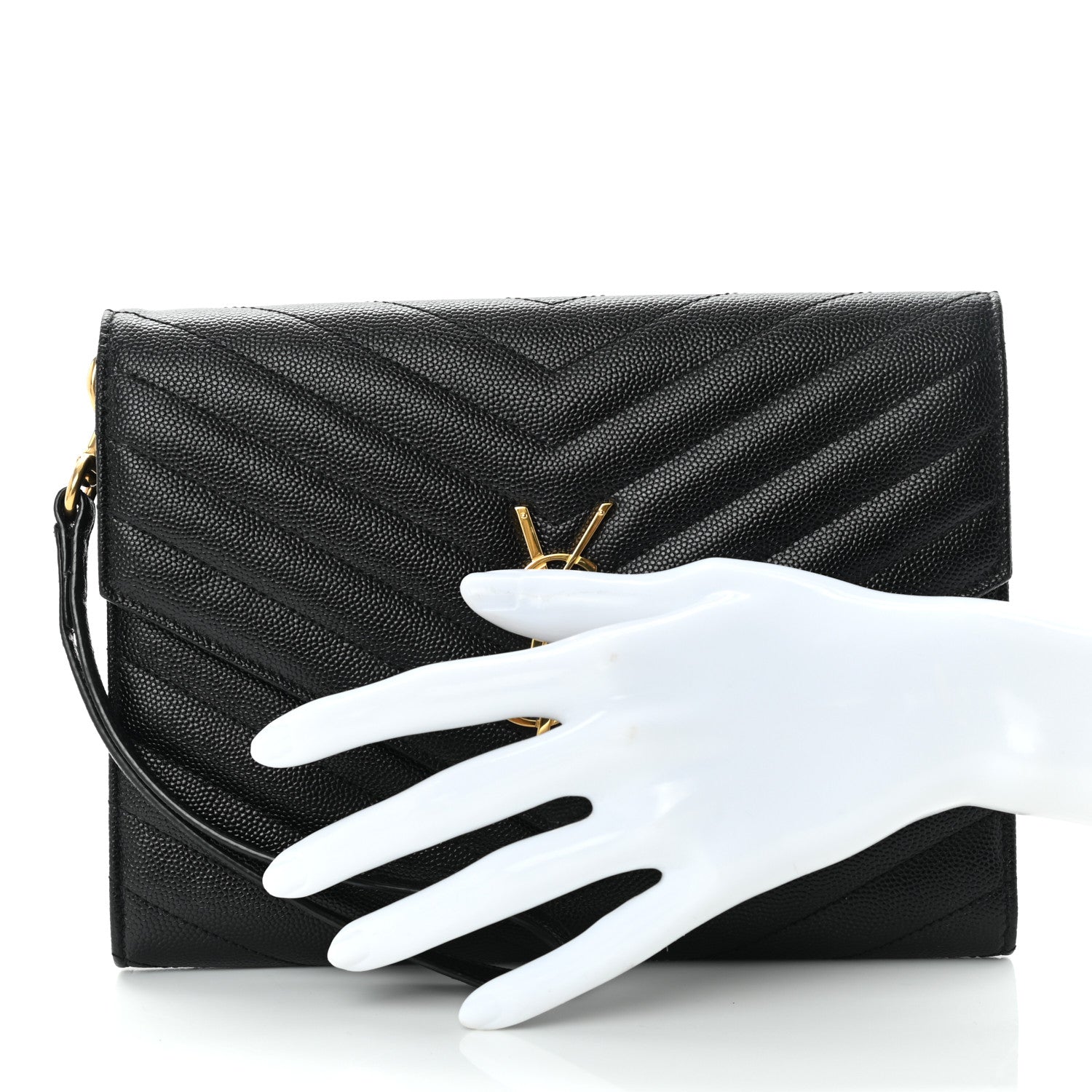 Saint Laurent Grain De Poudre Matelasse Chevron Monogram Envelope Clutch Black 3 of 10
