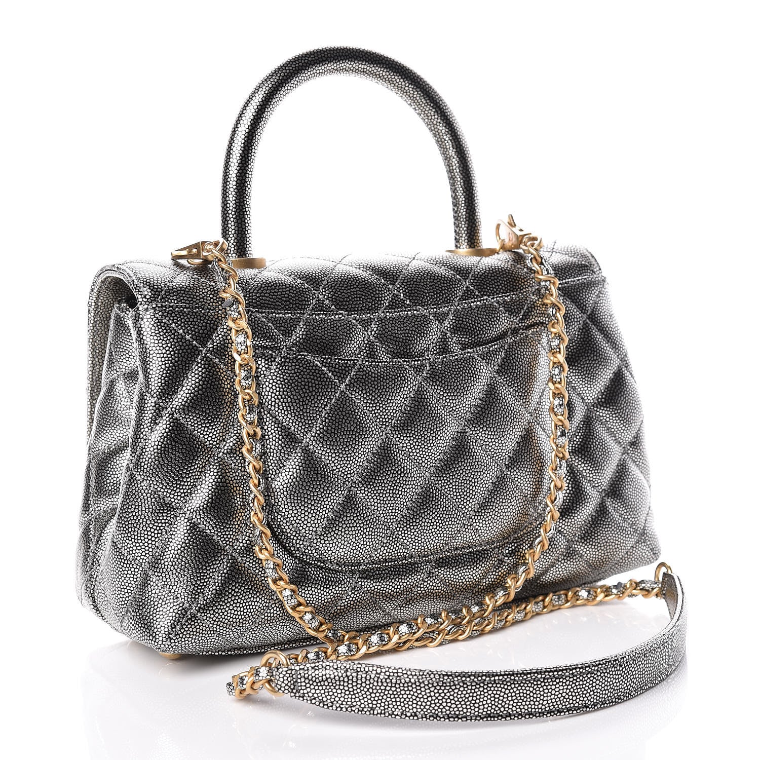Chanel Metallic Caviar Quilted Mini Coco Handle Flap Silver 3 of 10