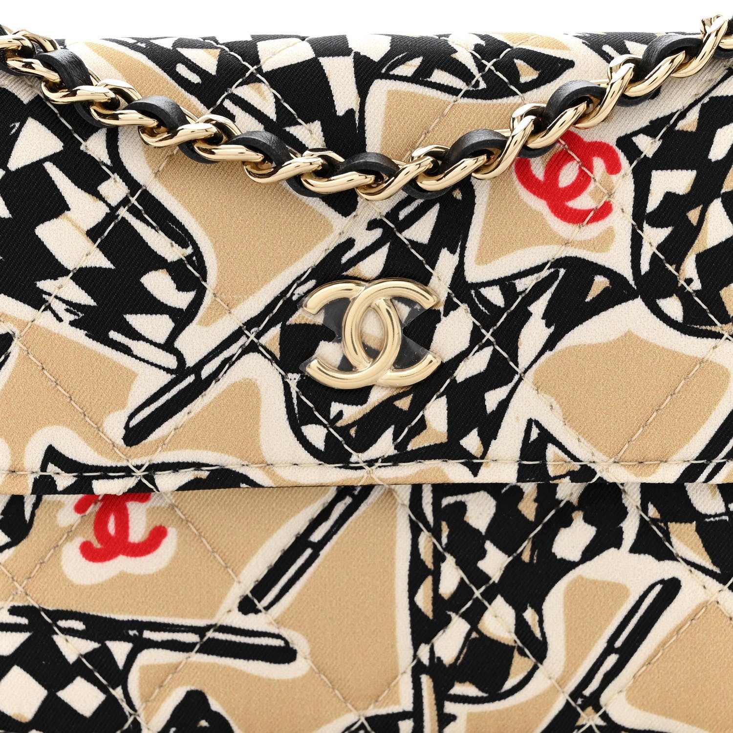 Chanel Canvas Check Flag Printed CC Clutch With Chain Beige Multicolor 9 of 12