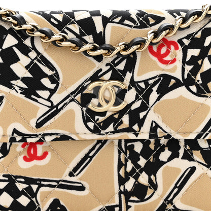Chanel Canvas Check Flag Printed CC Clutch With Chain Beige Multicolor 9 of 12