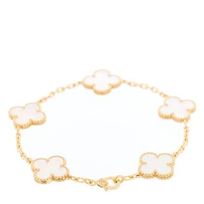 Van Cleef & Arpels 18K Yellow Gold Mother of Pearl 5 Motifs Vintage Alhambra Bracelet 2 of 5