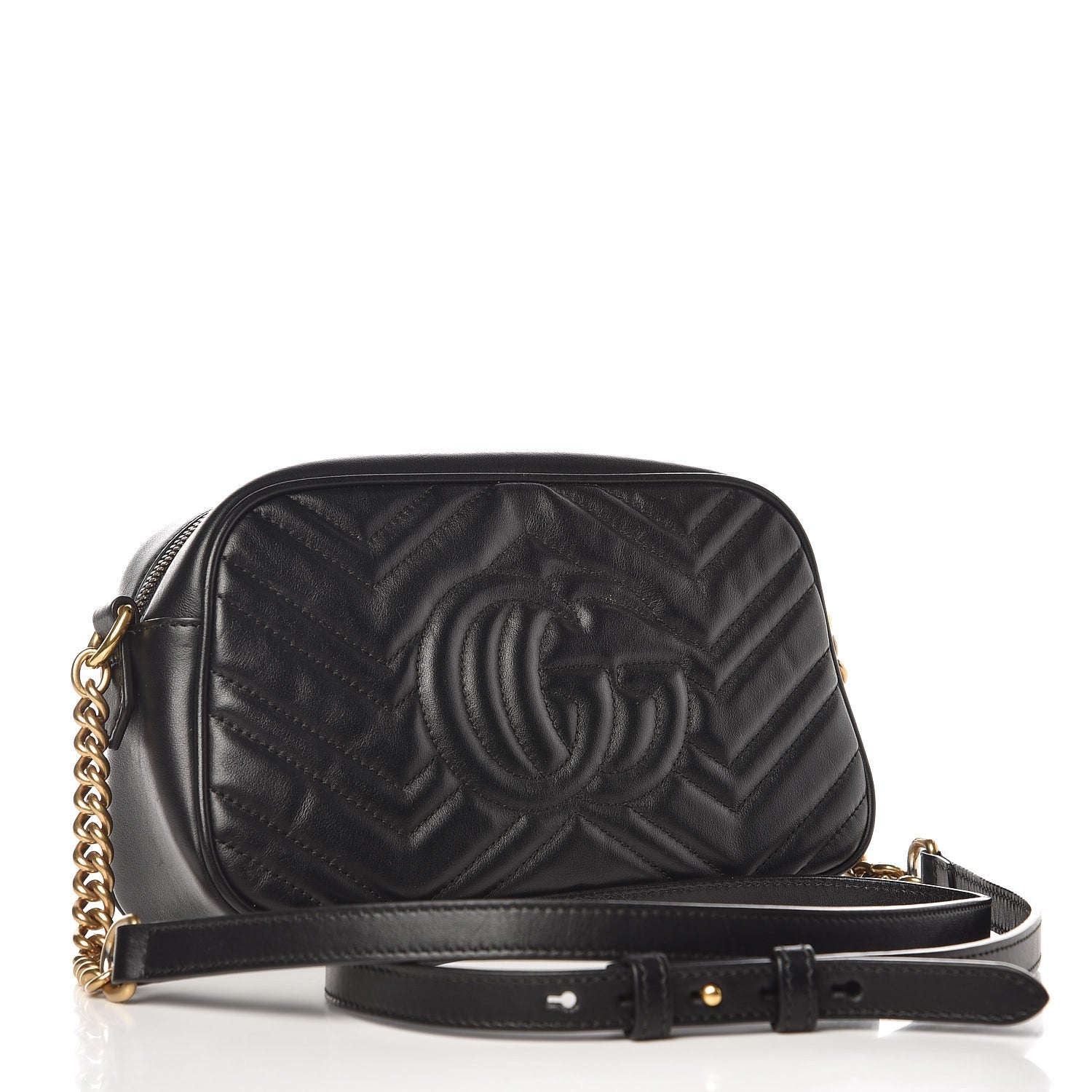 Gucci Calfskin Matelasse Small GG Marmont Chain Shoulder Bag Black 3 of 9