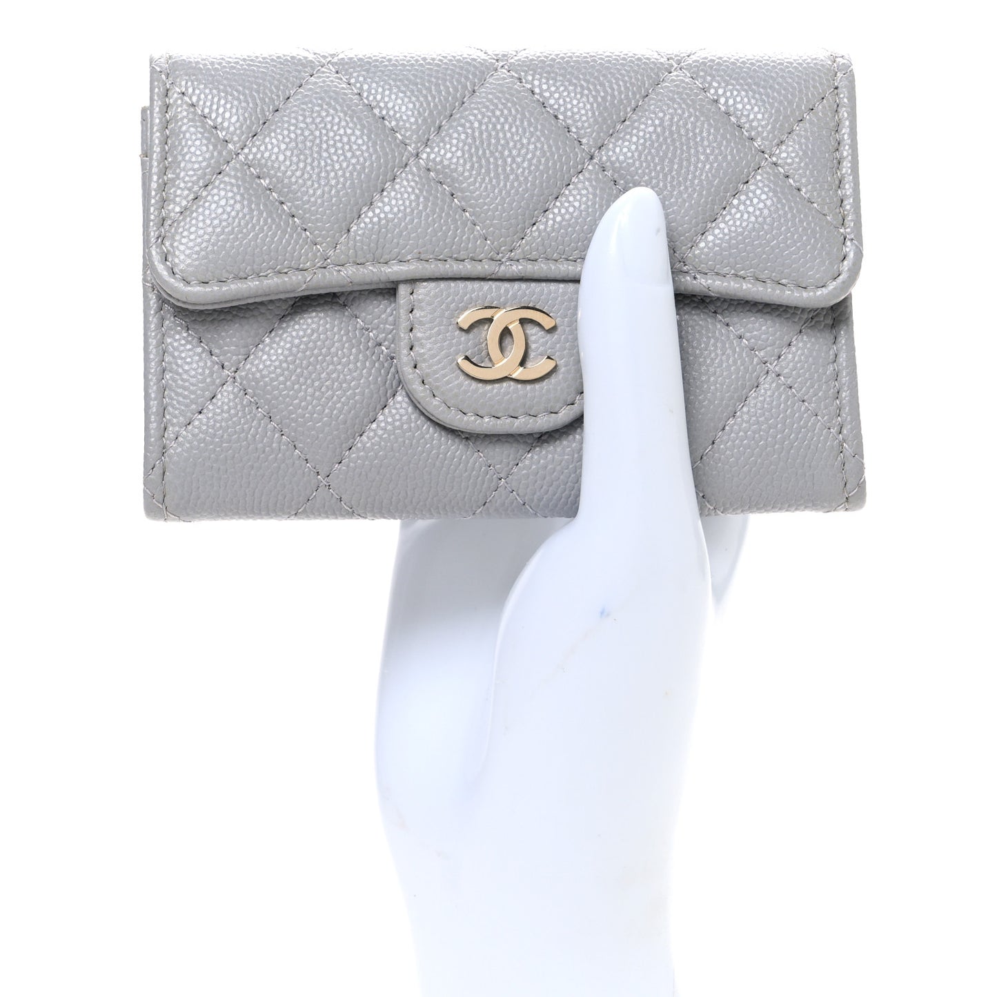 Caviar Quilted Flap Card Holder Wallet Grey