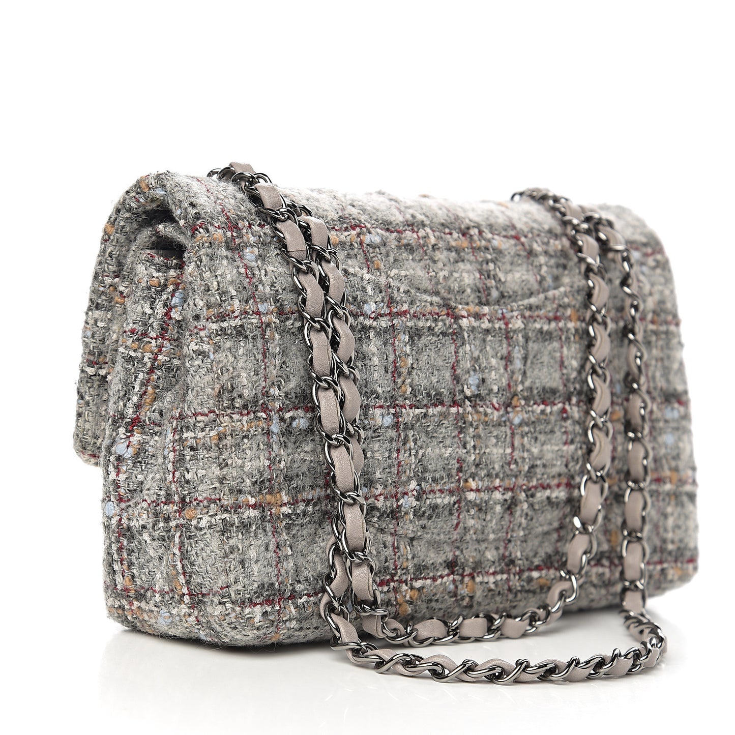 Tweed Quilted Medium Double Flap Grey Multicolor