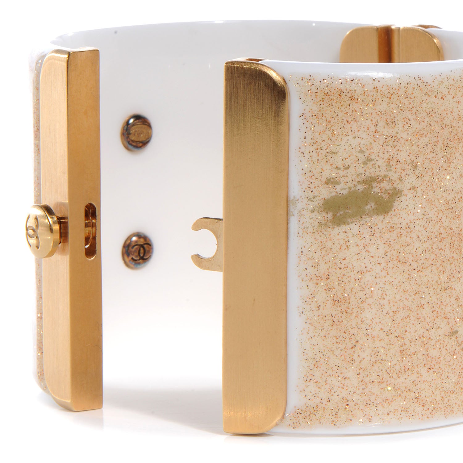 Chanel Resin Crystal CC Cuff Gold Glitter White 7 of 7