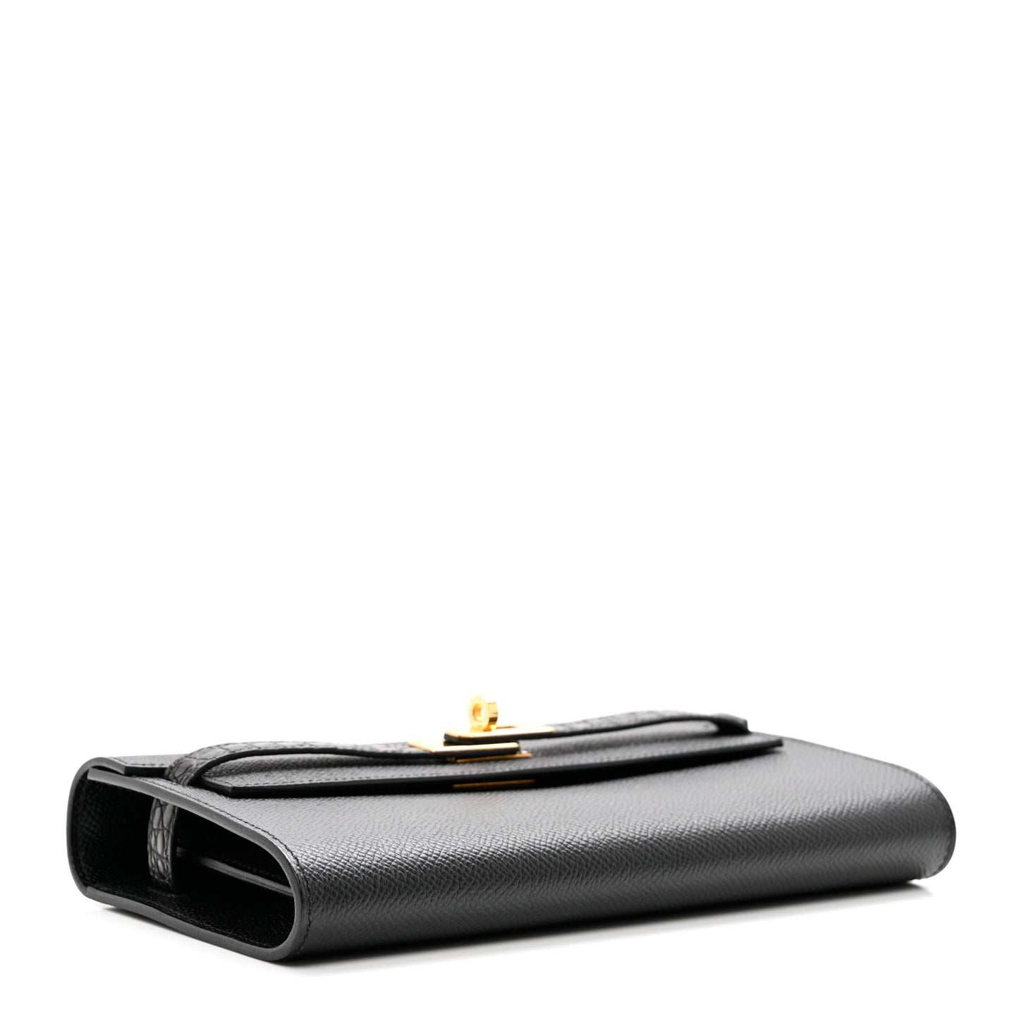 Epsom Shiny Alligator Touch Kelly Wallet To Go Black