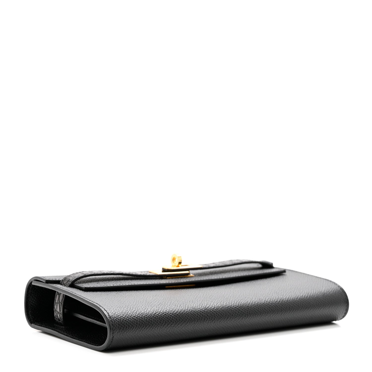 Hermes Epsom Shiny Alligator Touch Kelly Wallet To Go Black 4 of 7