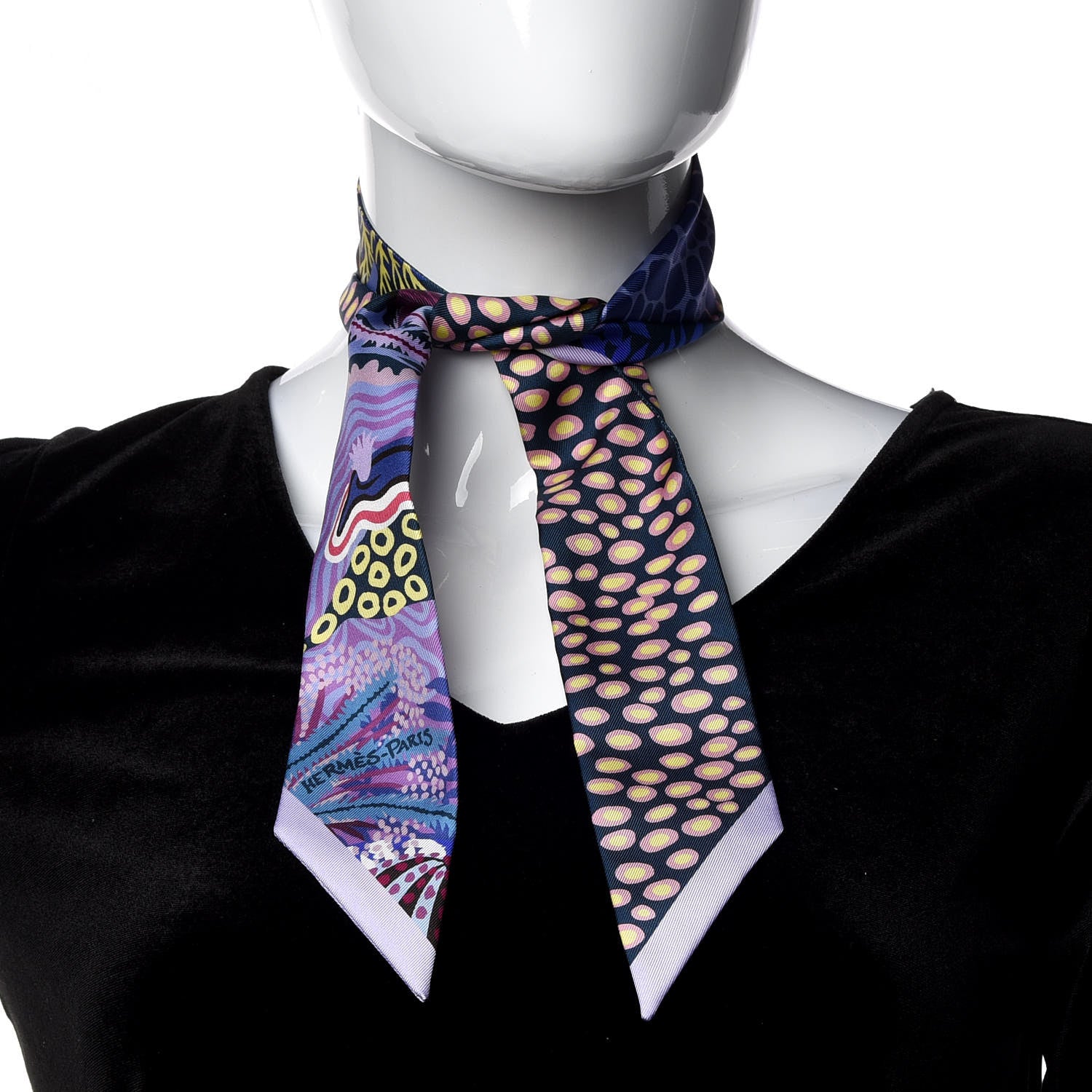 Hermes Silk Under The Waves Twilly Mauve Marine Jaune 2 of 4