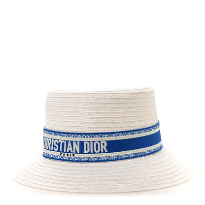 Christian Dior Straw Dioresort Bucket Hat 58 White Blue 1 of 9