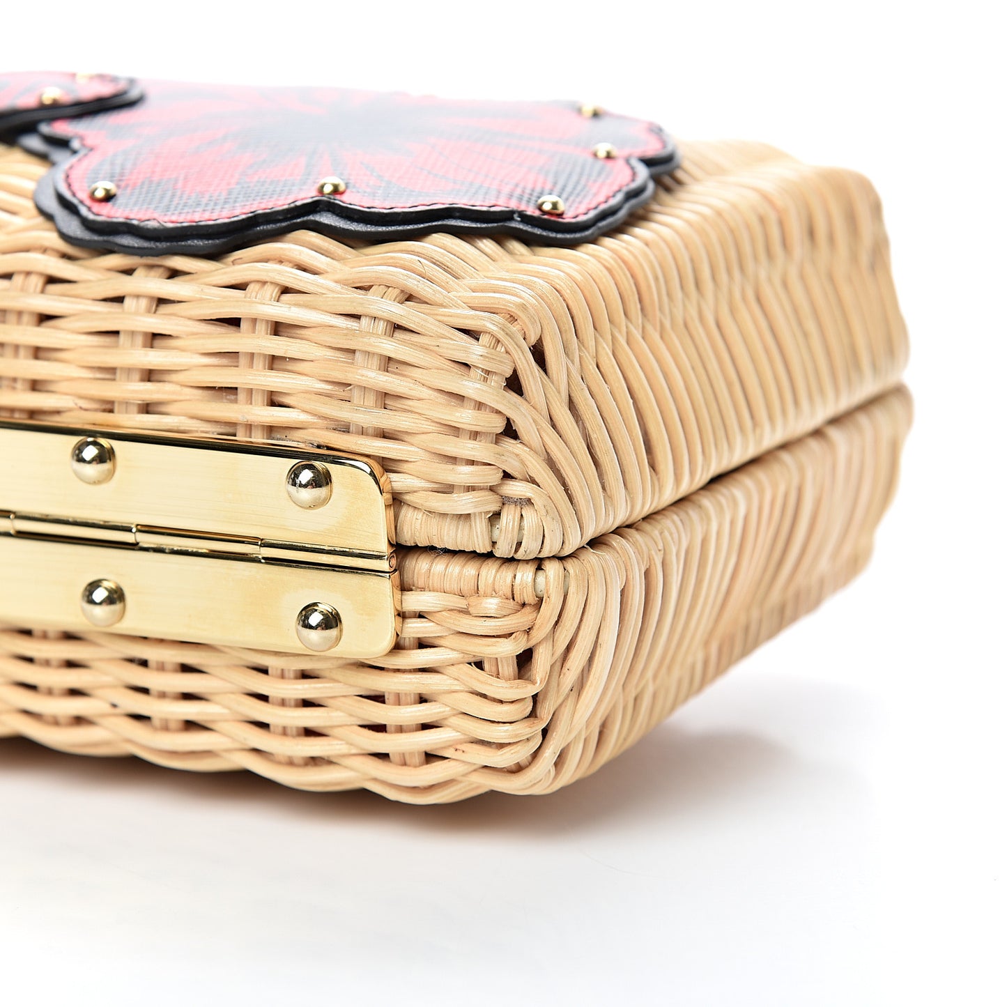 Wicker Saffiano Hibiscus Print Crossbody Clutch Rosso