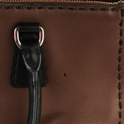 Prada City Calf Hand Stitched Large Galleria Double Zip Tote Cacao Black 2 of 10