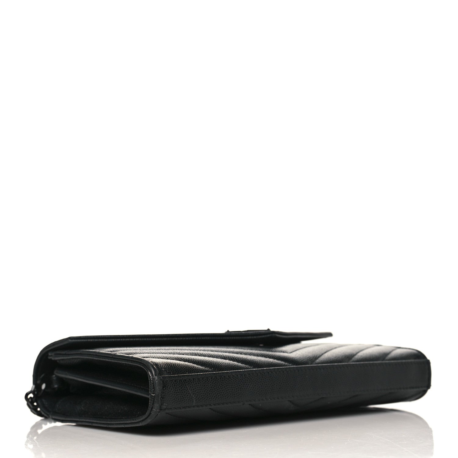 Saint Laurent Grain De Poudre Matelasse Chevron Monogram Chain Wallet Black 3 of 8