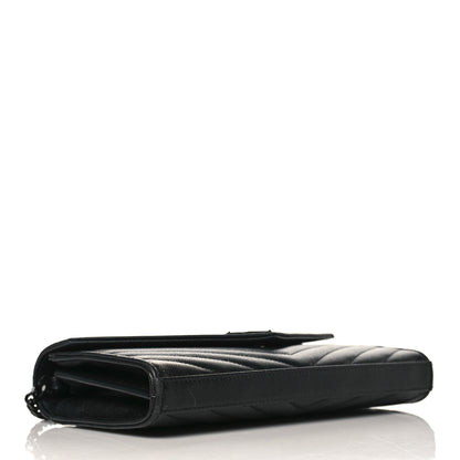 Saint Laurent Grain De Poudre Matelasse Chevron Monogram Chain Wallet Black 3 of 8