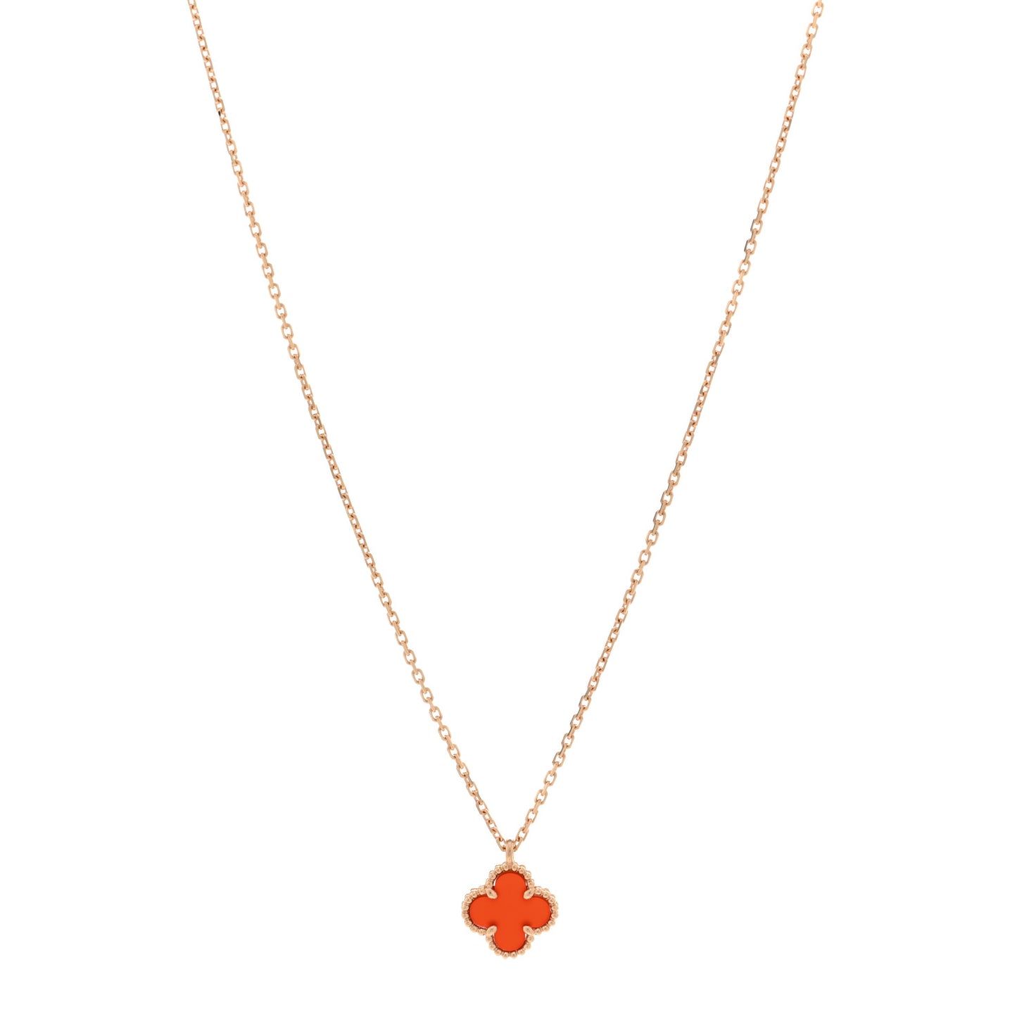 18K Rose Gold Carnelian Sweet Alhambra Pendant Necklace