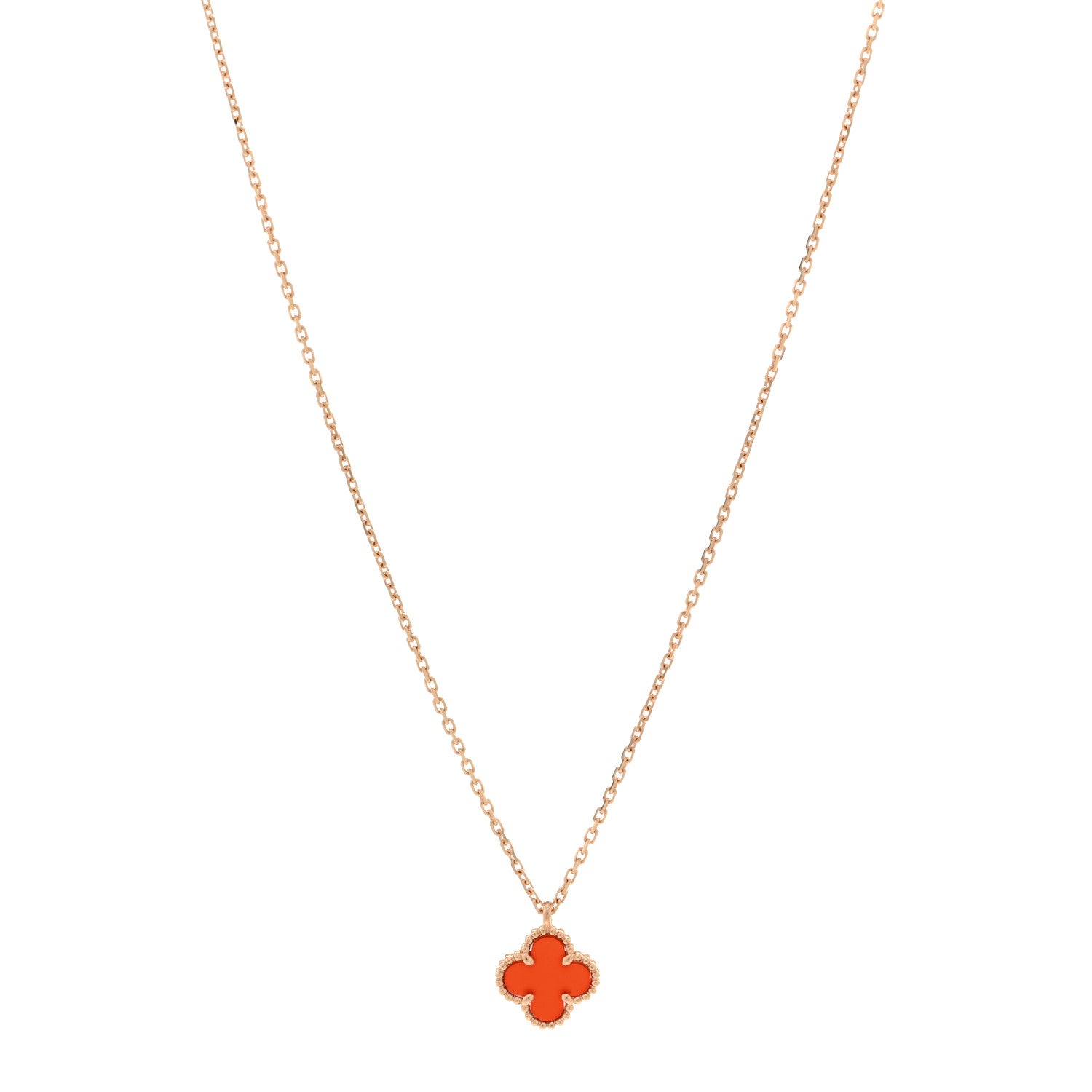 Van Cleef & Arpels 18K Rose Gold Carnelian Sweet Alhambra Pendant Necklace 1 of 6