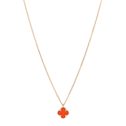 Van Cleef & Arpels 18K Rose Gold Carnelian Sweet Alhambra Pendant Necklace 1 of 6