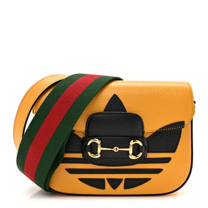 Gucci X ADIDAS Textured Dollar Calfskin Web Trefoil Mini Horsebit 1955 Shoulder Bag Crop Black 1 of 12