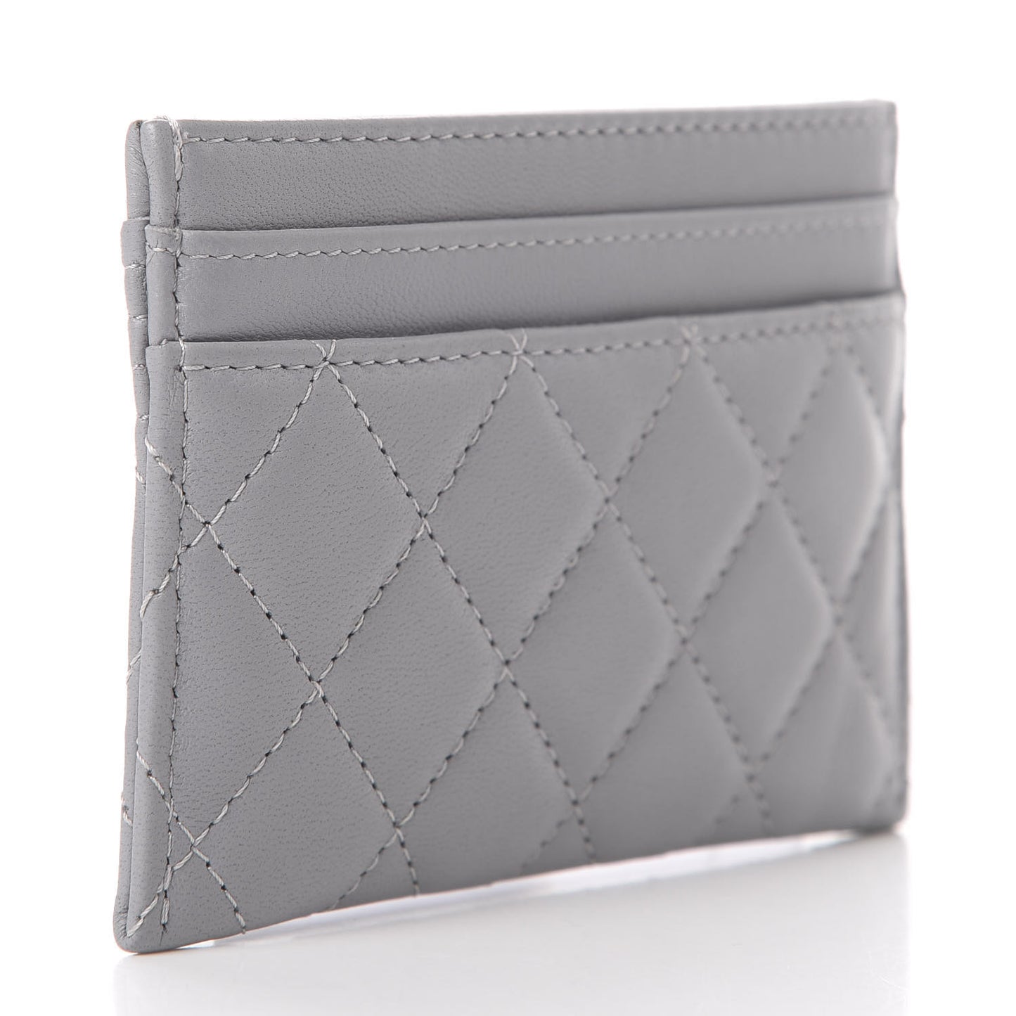 Lambskin Quilted Boy Card Holder Grey