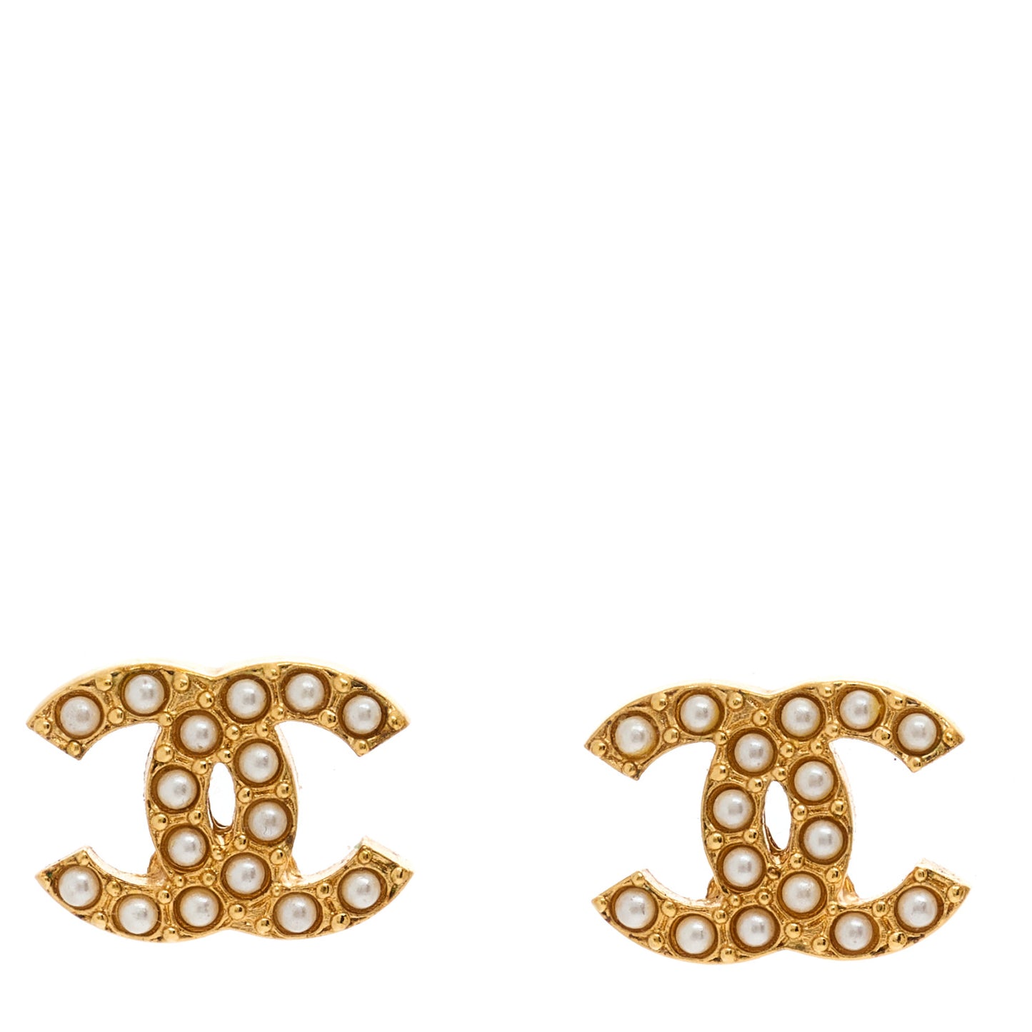 Pearl Studded CC Earrings Gold