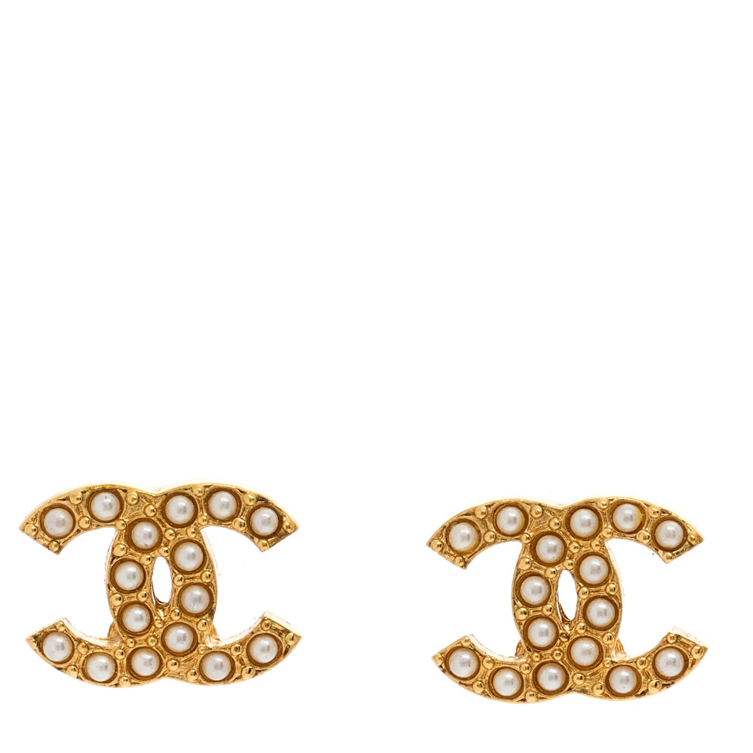 Chanel Pearl Studded CC Earrings Gold 1 of 5