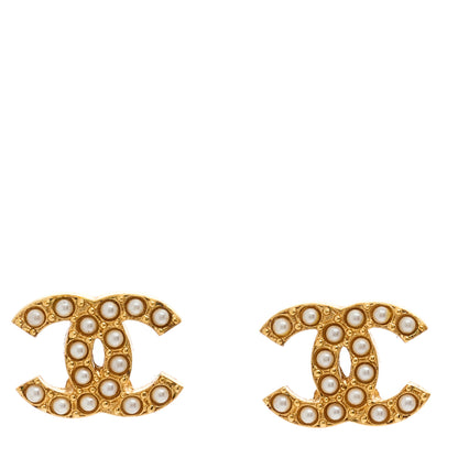 Chanel Pearl Studded CC Earrings Gold 1 of 5