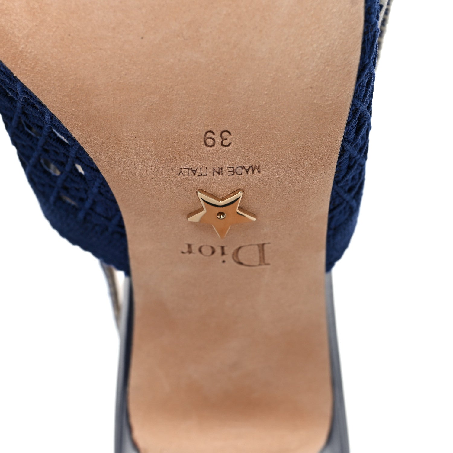 Christian Dior Cotton Lambskin Mesh Cannage Dior & Moi Slingback 70mm Pumps 39 Navy 7 of 8