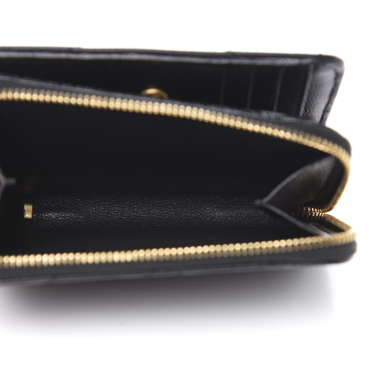 Grain De Poudre Matelasse Chevron Monogram Compact Zip Around Wallet Black