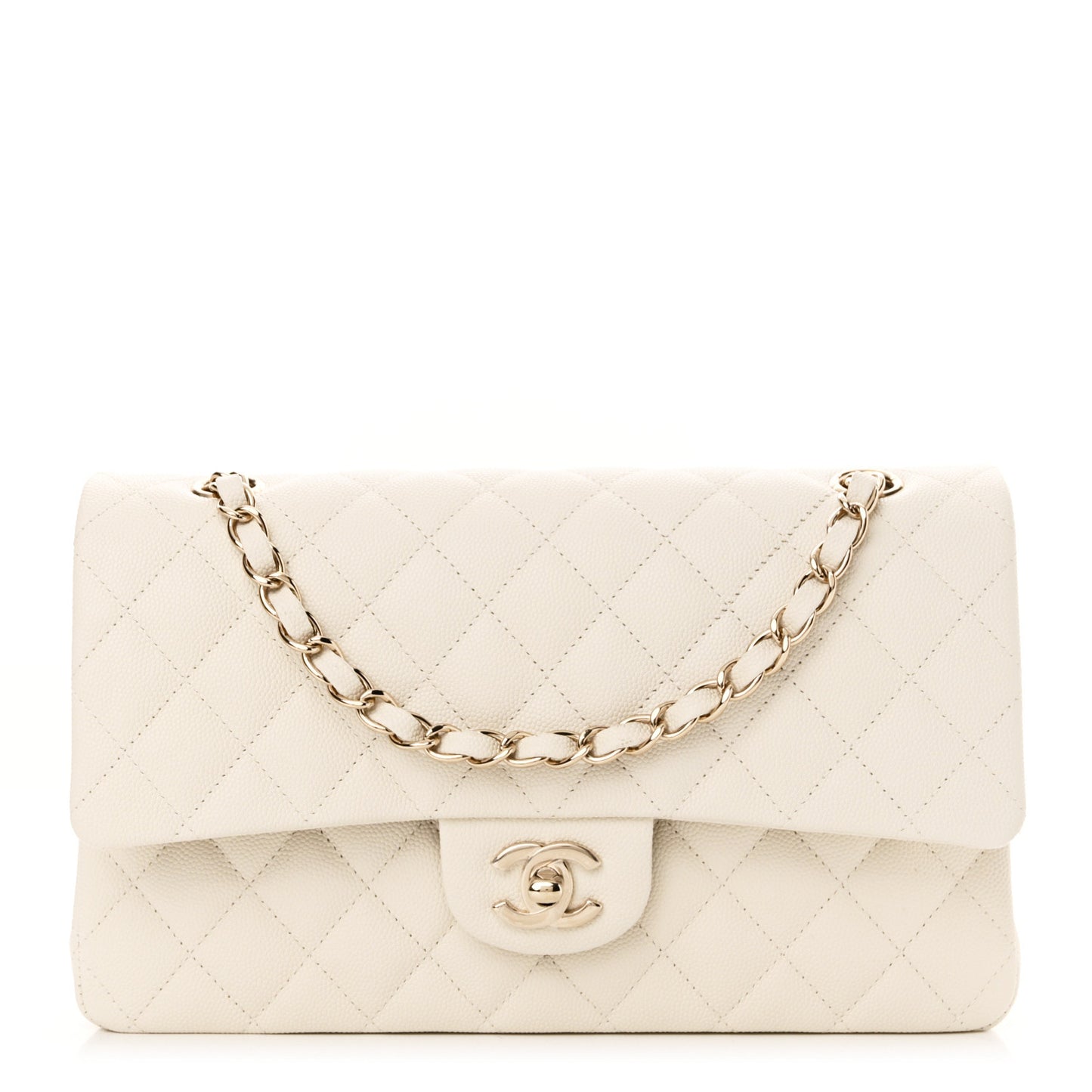 Caviar Quilted Medium Double Flap White