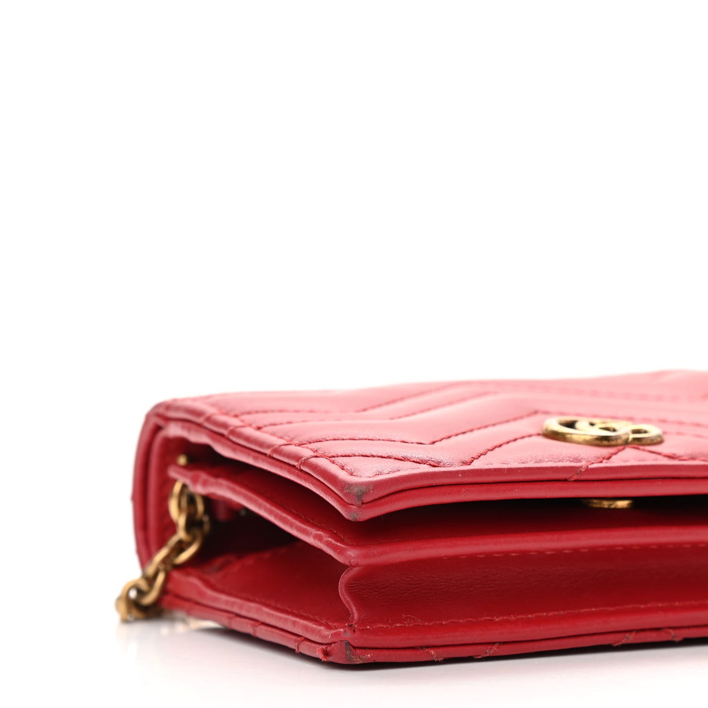 Calfskin Matelasse Mini GG Marmont Wallet On Chain Hibiscus Red
