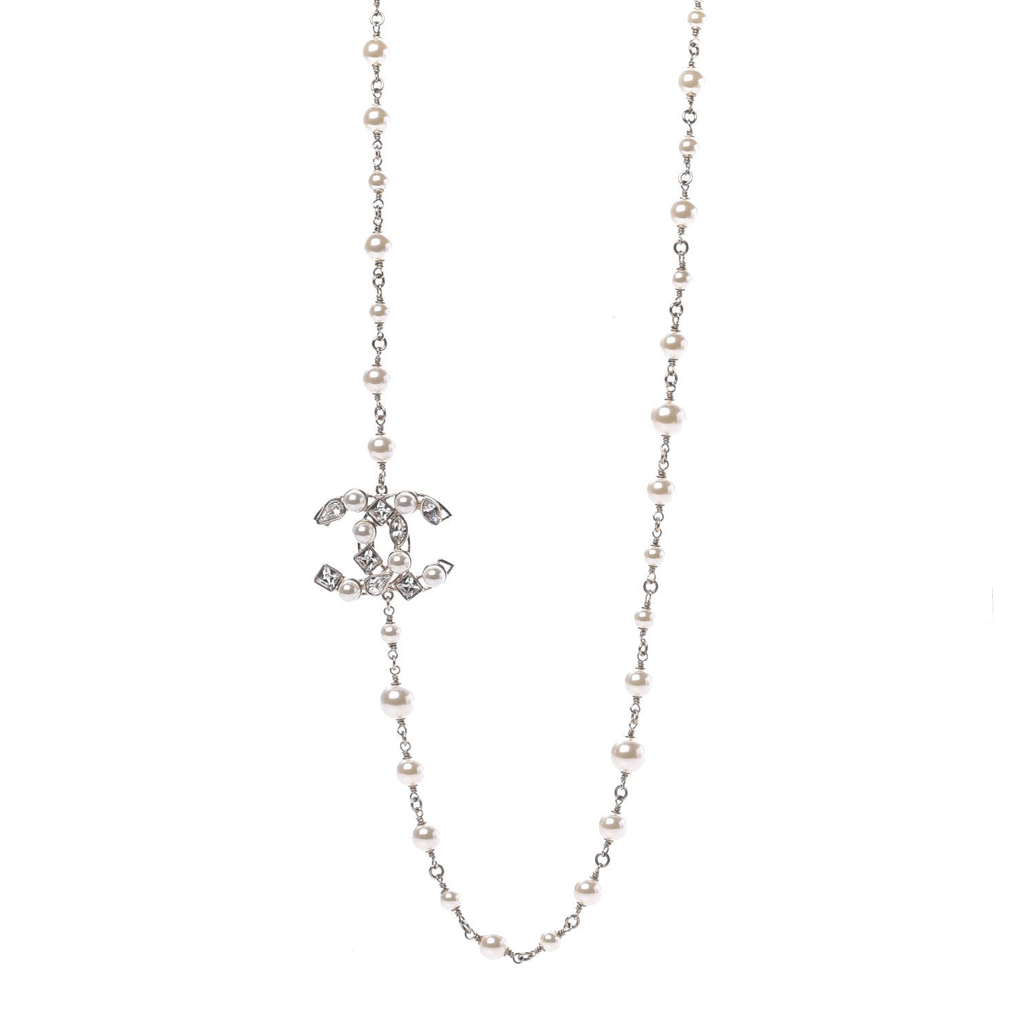 Chanel Pearl Crystal CC Snowfall Long Necklace Gold 1 of 7
