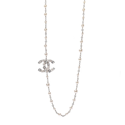 Chanel Pearl Crystal CC Snowfall Long Necklace Gold 1 of 7