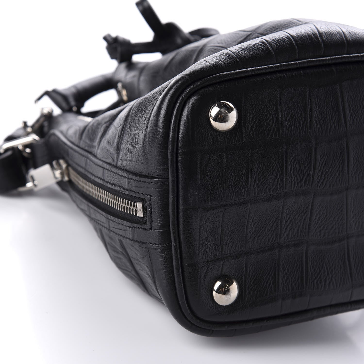 Saint Laurent Calfskin Crocodile Embossed Small Emmanuelle Bucket Bag Black 9 of 11