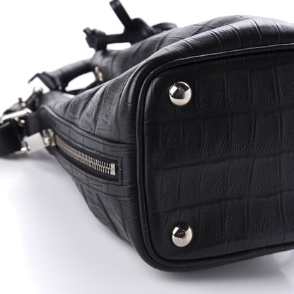 Saint Laurent Calfskin Crocodile Embossed Small Emmanuelle Bucket Bag Black 9 of 11