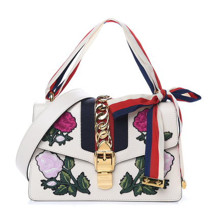 Gucci Calfskin Embroidered Small Sylvie Shoulder Bag White 1 of 10