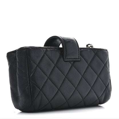 Chanel Lambskin Quilted Mini Phone Holder Clutch Black 3 of 10
