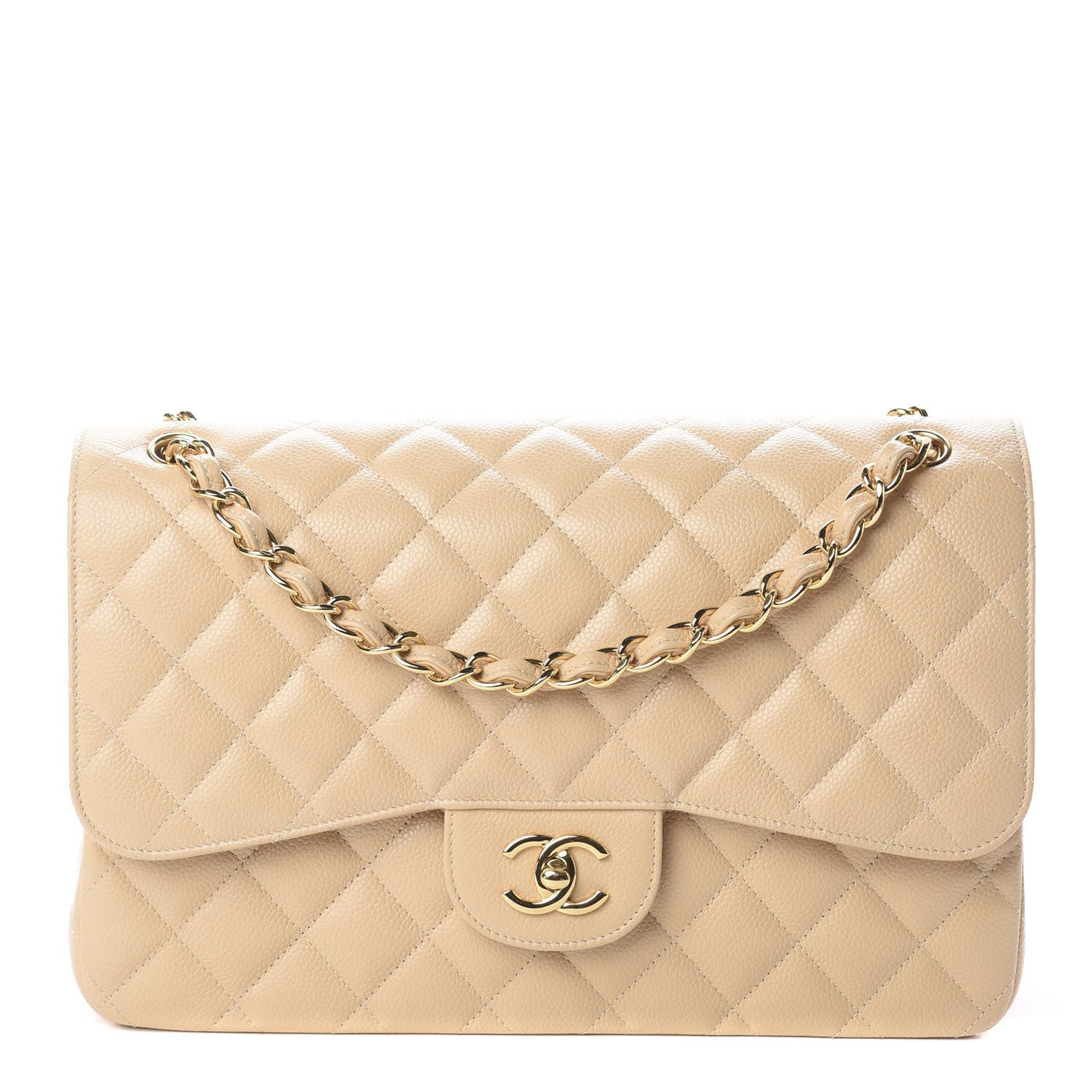 Caviar Quilted Jumbo Double Flap Beige Clair