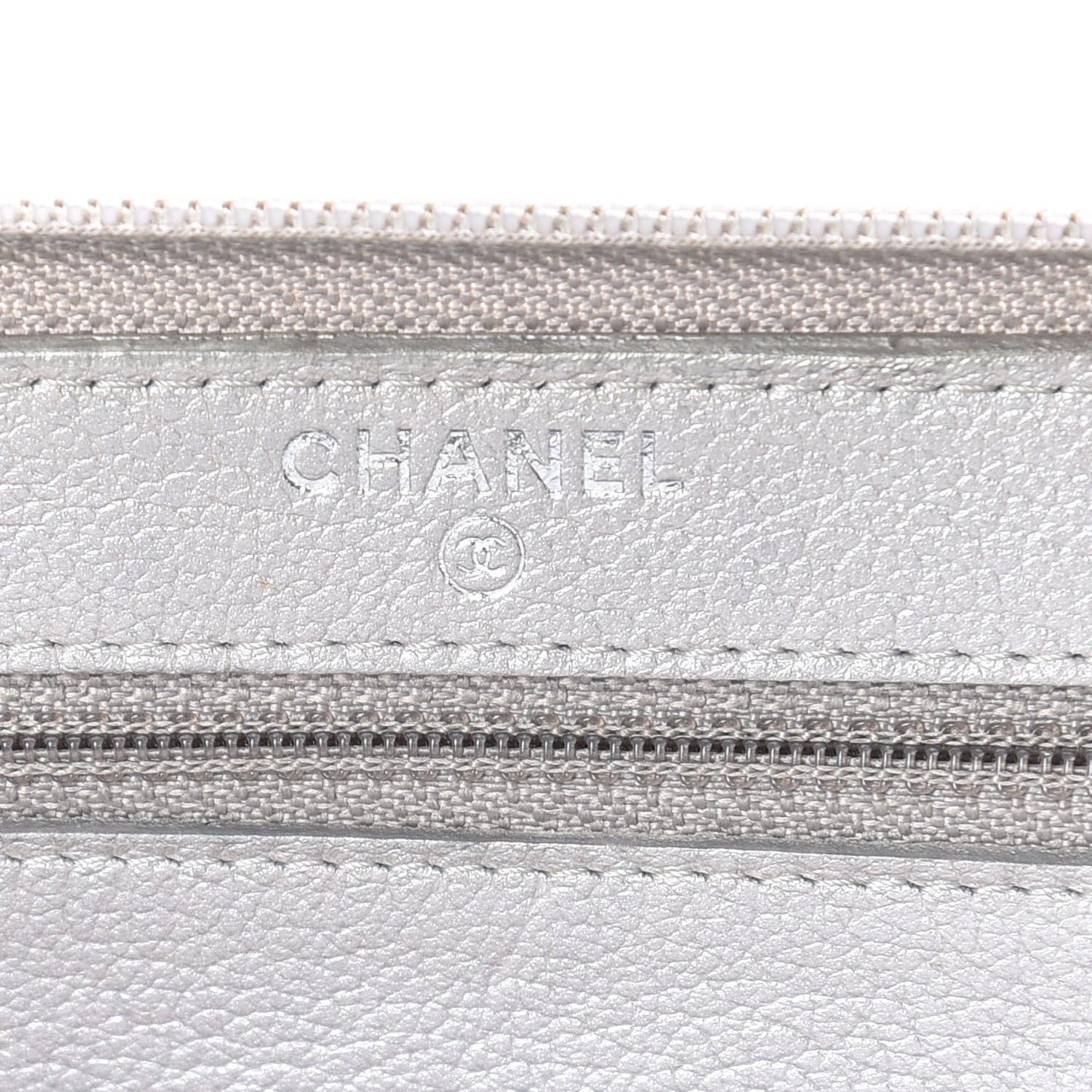 Goatskin Camellia Embossed Zip Around Wallet Silver
