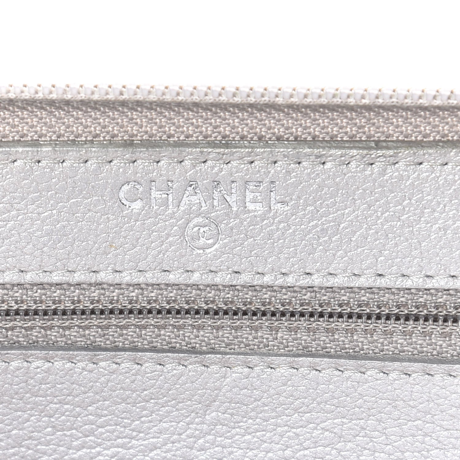 Chanel Goatskin Camellia Embossed Zip Around Wallet Silver 10 of 12